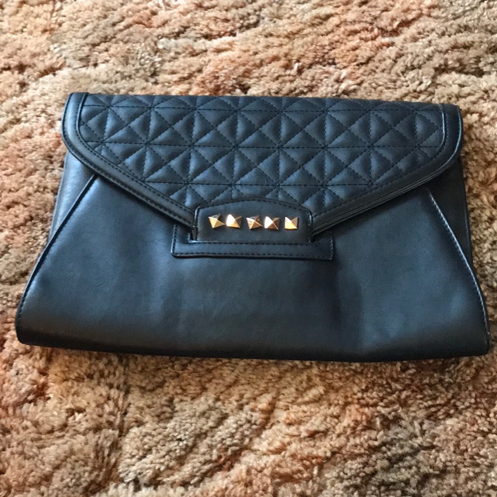 Large Black Studded Envelope Clutch faux leather